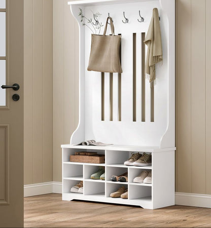 Κρεμάστρα Ρούχων με Γάντζους Ράφια και Πάγκο Παπουτσιών Ιδανική για Χώρους Έπιπλο Εισόδου HS-R404T10