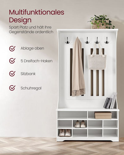 Κρεμάστρα Ρούχων με Γάντζους Ράφια και Πάγκο Παπουτσιών Ιδανική για Χώρους Έπιπλο Εισόδου HS-R404T10