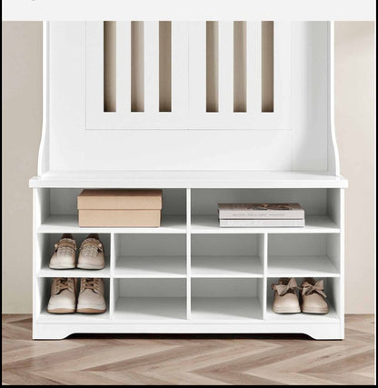 Κρεμάστρα Ρούχων με Γάντζους Ράφια και Πάγκο Παπουτσιών Ιδανική για Χώρους Έπιπλο Εισόδου HS-R404T10