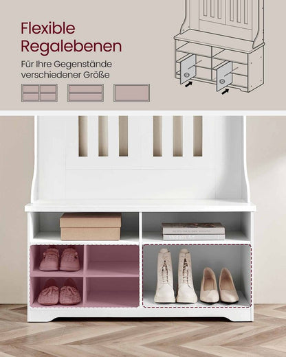 Κρεμάστρα Ρούχων με Γάντζους Ράφια και Πάγκο Παπουτσιών Ιδανική για Χώρους Έπιπλο Εισόδου HS-R404T10