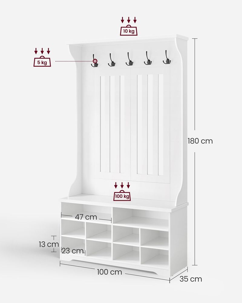 Κρεμάστρα Ρούχων με Γάντζους Ράφια και Πάγκο Παπουτσιών Ιδανική για Χώρους Έπιπλο Εισόδου HS-R404T10