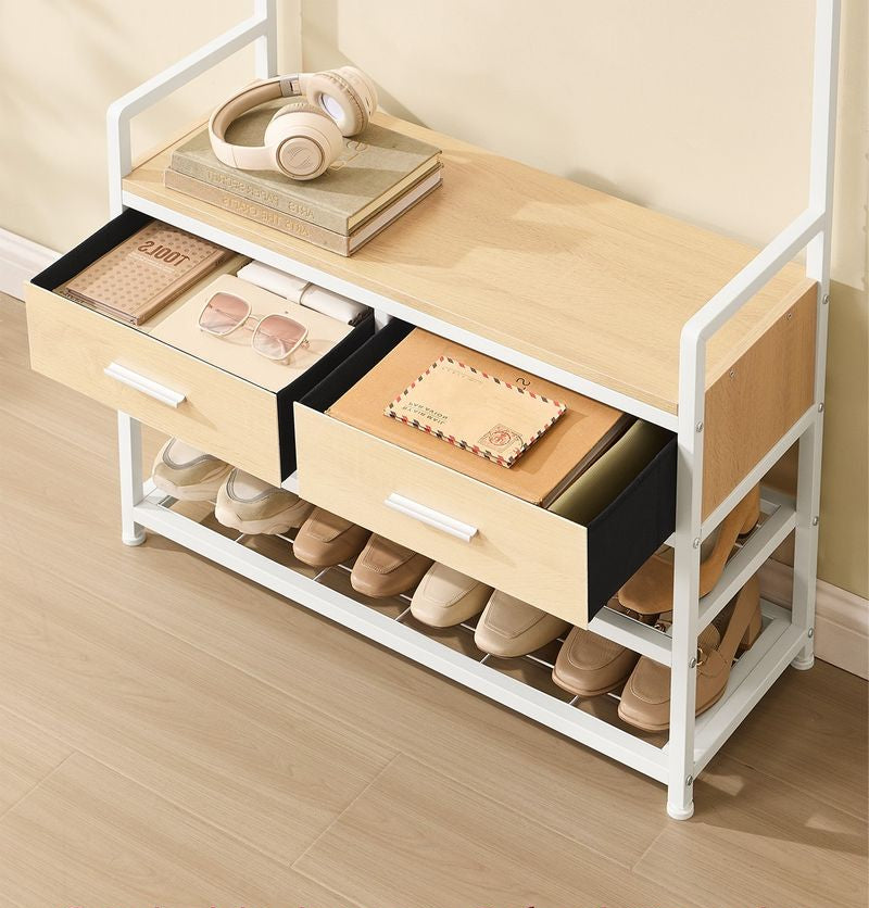 Έπιπλο Εισόδου Βάση για Παλτό Κρεμάστρα Ρούχων Καλόγερος Ντουλάπα Παπουτσοθήκη για διάδρομο Λευκό-Δρυς