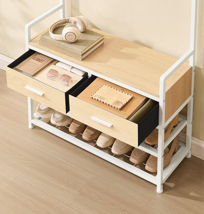 Έπιπλο Εισόδου Βάση για Παλτό Κρεμάστρα Ρούχων Καλόγερος Ντουλάπα Παπουτσοθήκη για διάδρομο Λευκό-Δρυς