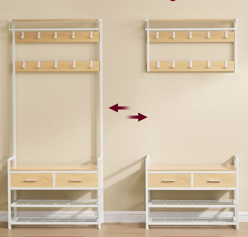 Έπιπλο Εισόδου Βάση για Παλτό Κρεμάστρα Ρούχων Καλόγερος Ντουλάπα Παπουτσοθήκη για διάδρομο Λευκό-Δρυς