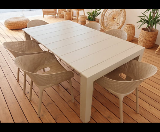 Τραπέζι Πολυπροπυλενίου Επεκτεινόμενο Κήπου Σετ Τραπεζαρία με 6 Καρέκλες Μπεζ 20.9971