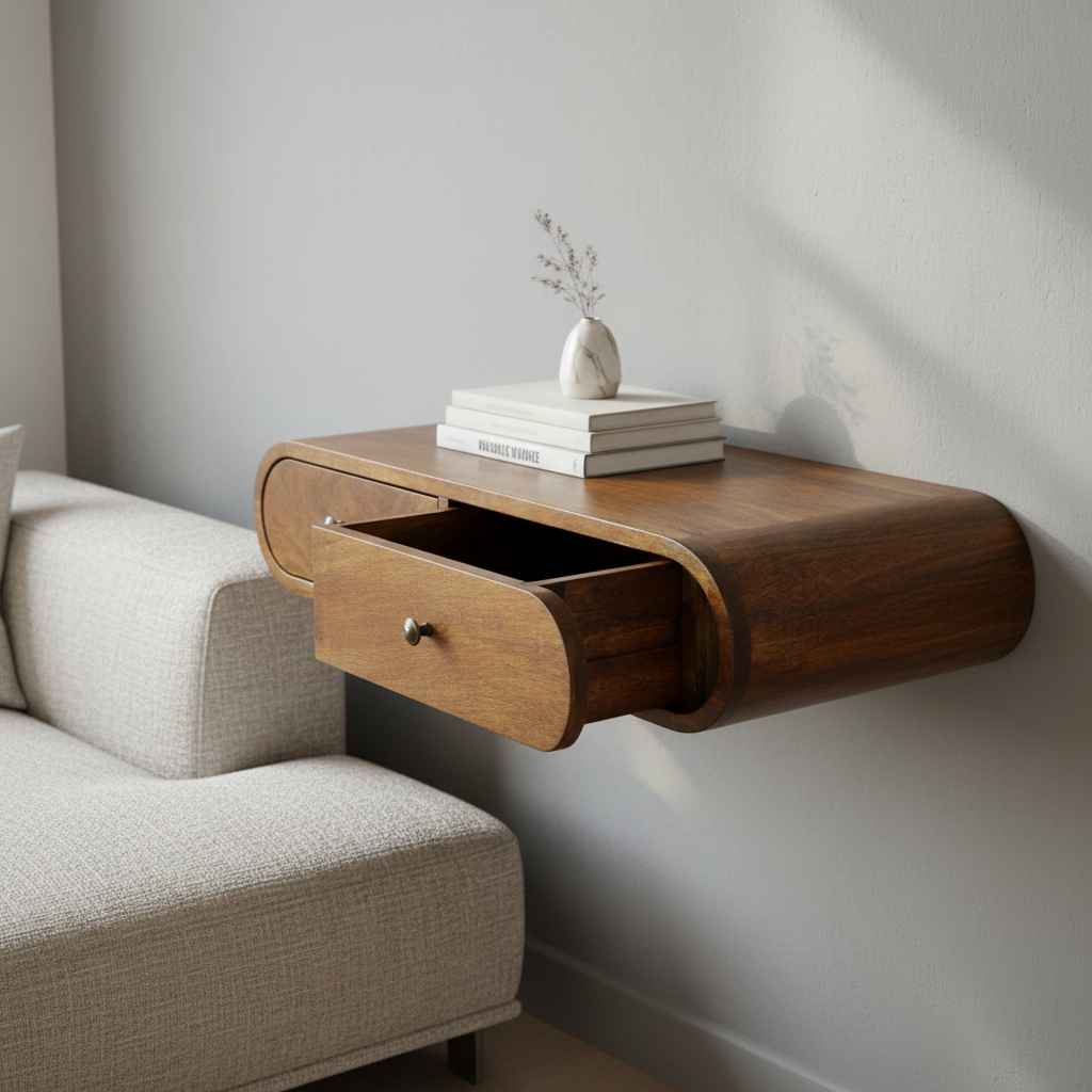 Κονσόλα Εισόδου Κρεμαστό Ράφι Τοίχου Συρτάρι Ράφι Επιτοίχιο Διαδρόμου Μασίφ Ξύλο Χρώμα Καστανιάς IN1300