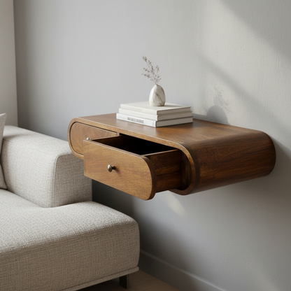 Κονσόλα Εισόδου Κρεμαστό Ράφι Τοίχου Συρτάρι Ράφι Επιτοίχιο Διαδρόμου Μασίφ Ξύλο Χρώμα Καστανιάς IN1300