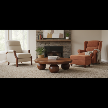 Στρογγυλό Τραπεζάκι Σαλονιού  Καστανιά 80εκ από Μασίφ Ξύλο μάνγκο με σφαιρικά πόδια IN3573