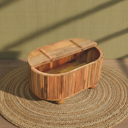 Τραπεζάκι Σαλονιού Οβάλ Μασίφ Ξύλο Μάνγκο και αποθηκευτικό χώρο με καπάκι Boho IN3764