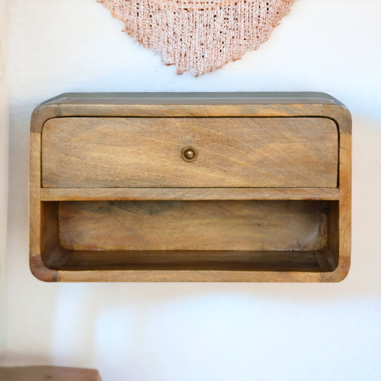 Κομοδίνο Κρεμαστό Επιτοίχιο με Συρτάρι και Ράφι Εξοικονόμησης Χώρου Μασίφ Ξύλο Μάνγκο IN707