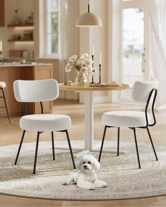 Καρέκλες Τραπεζαρίας σετ 2 τεμ. Μπουκλέ Μαύρη-Εκρού Καρέκλα Κουζίνας Σαλονιού Γραφείου KD-C110B01