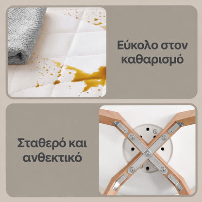 Αλέκιαστες Καρέκλες Κουζίνας Σετ 4 τεμ Εργονομικές Τραπεζαρίας Μασίφ Ξύλο Δερματίνη Λευκή KDC-B35888WD01