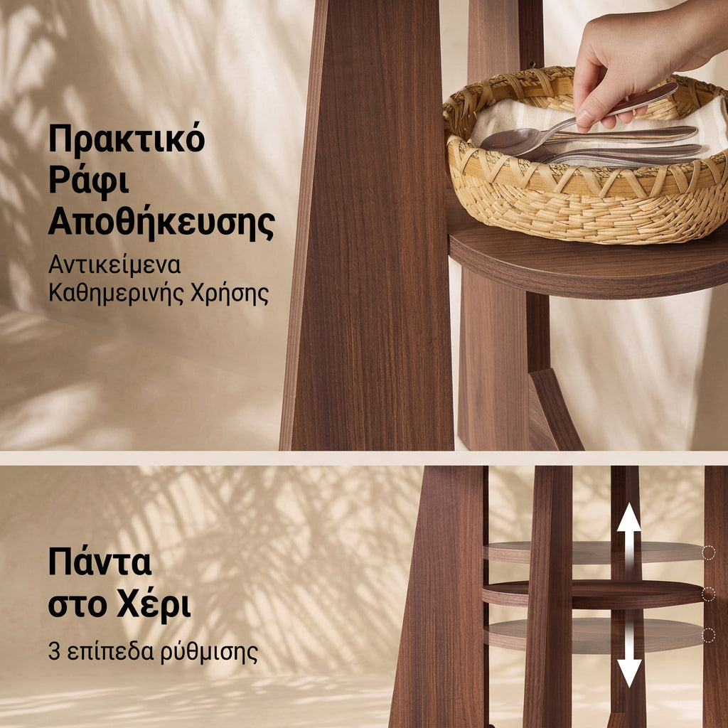 Στρογγυλό Τραπέζι Κουζίνας Τραπεζαρίας Ροτόντα 120 εκ Καστανό Καφέ με Ράφι KD-T066K101