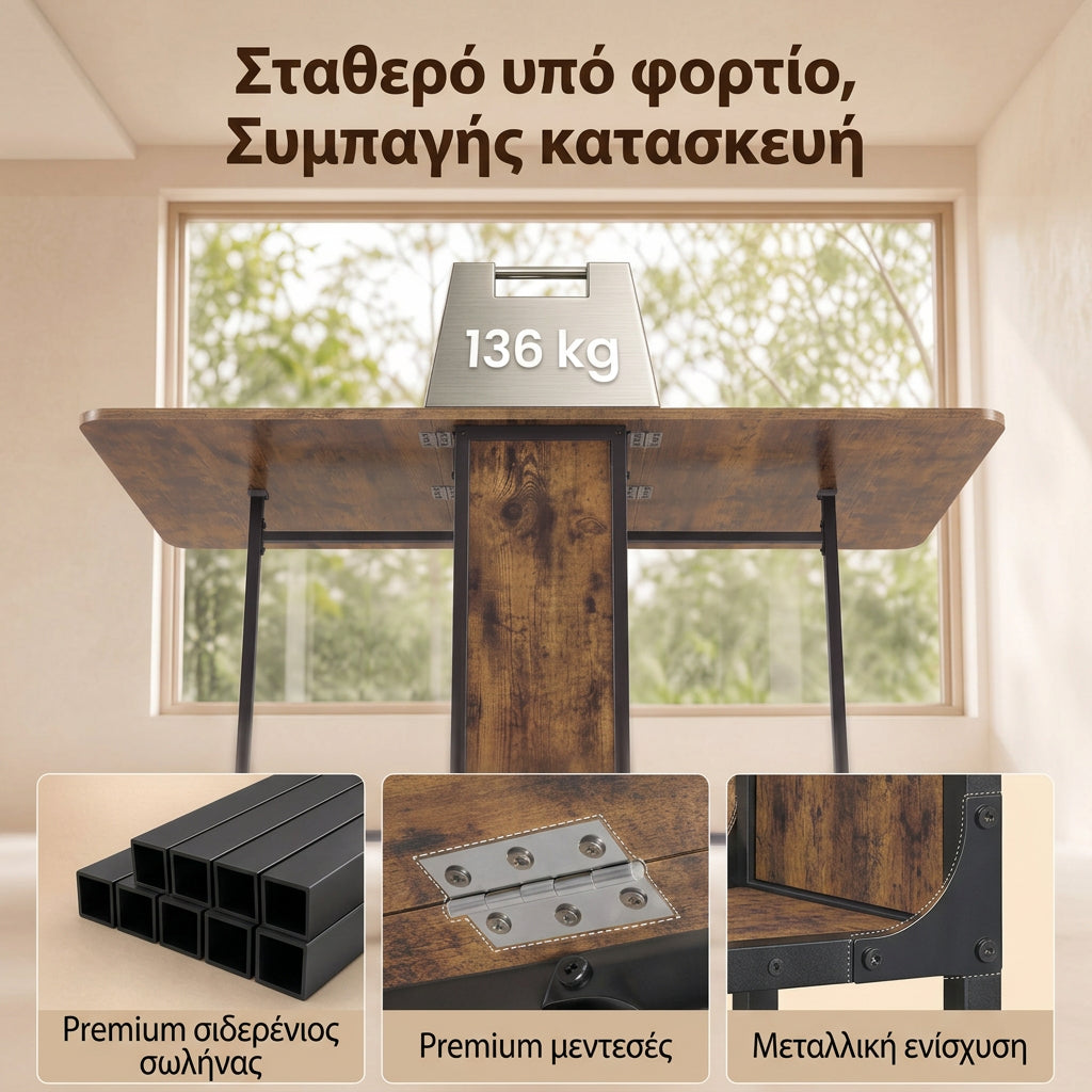 Πτυσσόμενο Τραπέζι Εξοικονόμησης Χώρου Κουζίνας Τραπεζαρίας για 2-6 άτομα με Ρόδες και Ράφι  KD-T888K101