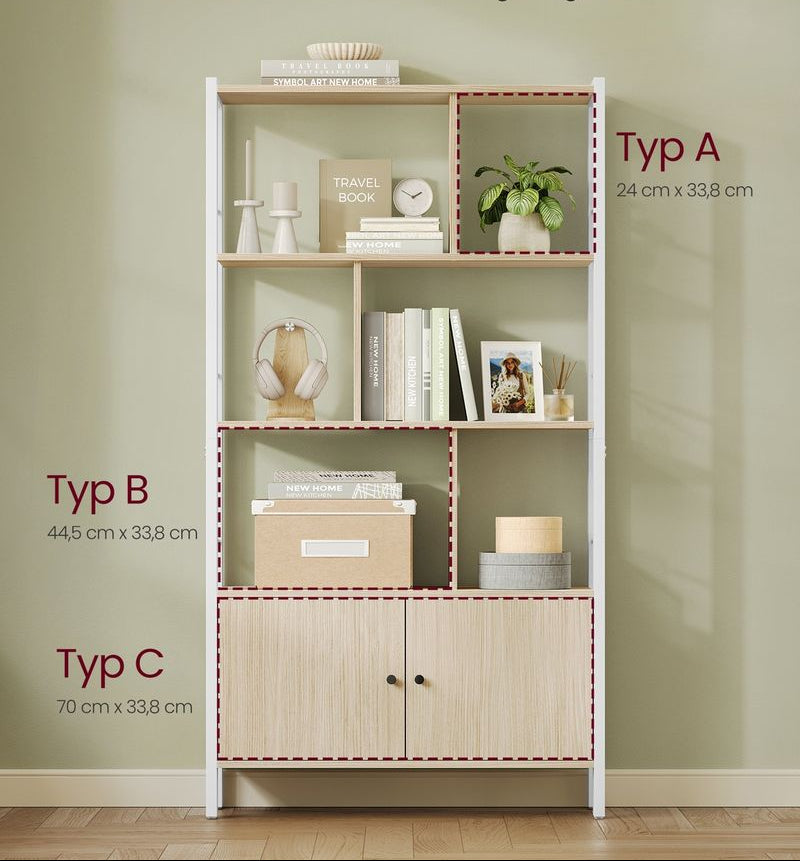 Βιβλιοθήκη Ραφιέρα με Ντουλάπι Γραφείου Σαλονιού Βοηθητικό Ράφι Κουζίνας 155x74 εκ LB-C022LL01