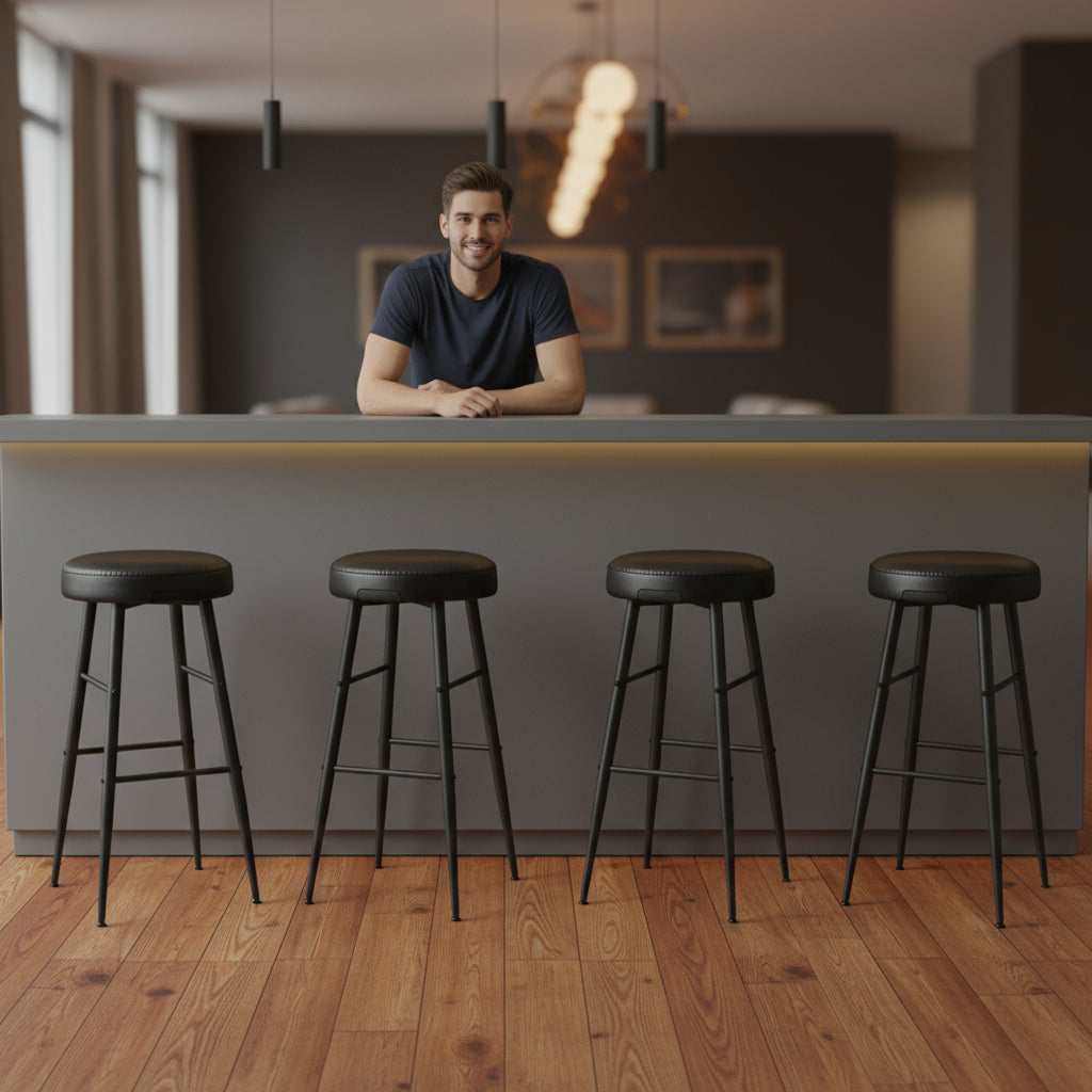 Σκαμπό για Πάσο Κουζίνας σετ 4 τεμ 76εκ Μπαρ EKHO Δερματίνη Ρετρό Στυλ LB-C290B01