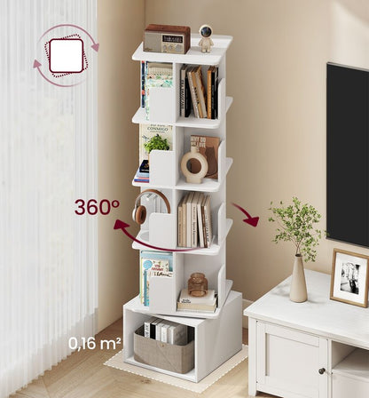 Βιβλιοθήκη Περιστρεφόμενη Όρθιο Ράφι Αποθήκευσης Αδιάβροχη Επιφάνεια 156εκ ύψος Σαλονιού Κρεβατοκάμαρας Λευκό LB-C472WB01