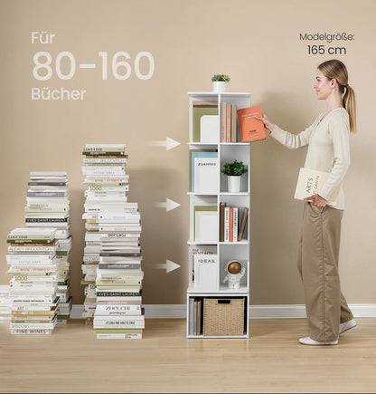 Βιβλιοθήκη Περιστρεφόμενη Όρθιο Ράφι Αποθήκευσης Αδιάβροχη Επιφάνεια 156εκ ύψος Σαλονιού Κρεβατοκάμαρας Λευκό LB-C472WB01