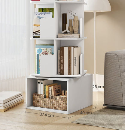 Βιβλιοθήκη Περιστρεφόμενη Όρθιο Ράφι Αποθήκευσης Αδιάβροχη Επιφάνεια 156εκ ύψος Σαλονιού Κρεβατοκάμαρας Λευκό LB-C472WB01