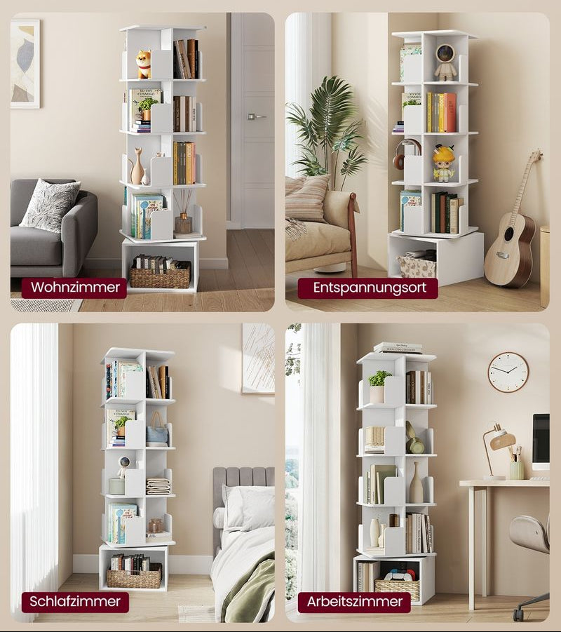 Βιβλιοθήκη Περιστρεφόμενη Όρθιο Ράφι Αποθήκευσης Αδιάβροχη Επιφάνεια 156εκ ύψος Σαλονιού Κρεβατοκάμαρας Λευκό LB-C472WB01