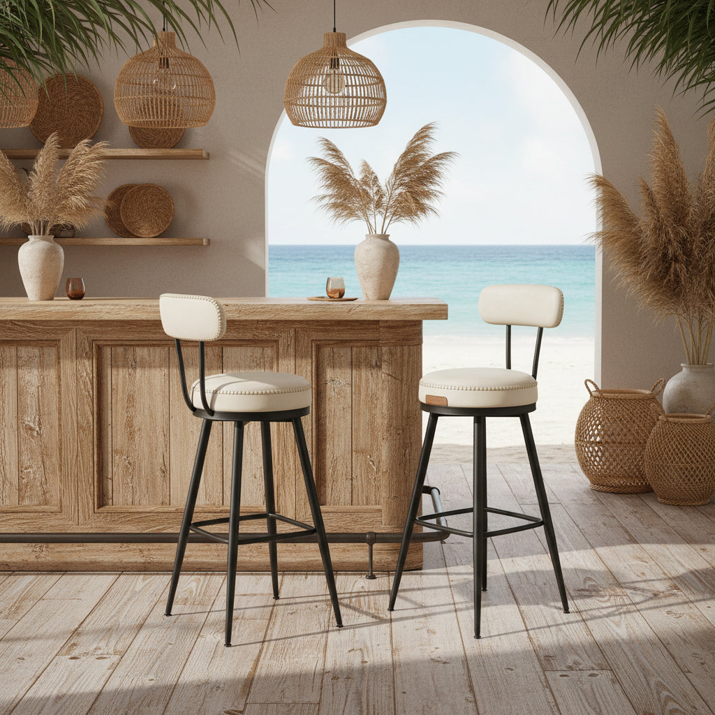 Σκαμπό για Πάσο Κουζίνας Σετ 2 τεμ. και για Μπαρ Περιστρεφόμενα Άνετο Σταθερό EKHO Ύψους Καθίσματος 76 εκ LB-C889W01