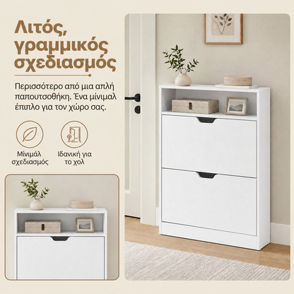 Παπουτσοθήκη Λευκή 80x24x102 εκ με Εγκοπές Εύκολου Ανοίγματος LBC-B35048W01