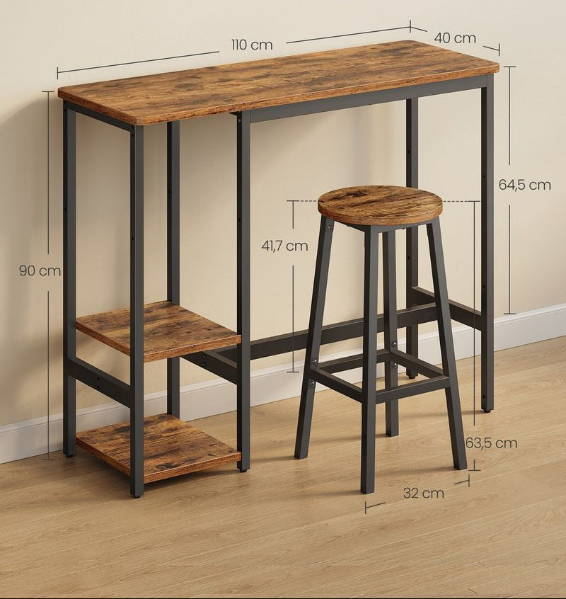 Σετ Τραπέζι Μπαρ Με 2 Σκαμπό Μπαρ Σταντ Εξοικονόμησης χώρου και Πρακτικό Ράφι Αποθήκευσης LB-T220KD01