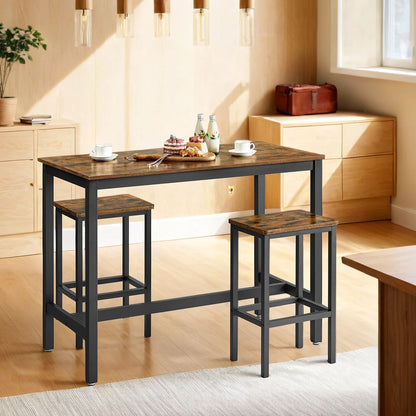Τραπέζι Κουζίνας Μπαρ Ψηλό Τραπέζι με 2 Σκαμπό Μπαρ Πάγκος Τραπέζι Κουζίνας και Καρέκλες Vintage Καφέ LB-T15X