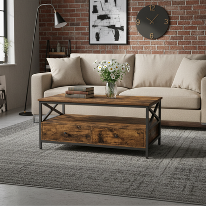 Τραπεζάκι Σαλονιού Τραπέζι Σαλονιού Τραπέζι Καναπέ με Συρτάρια Καφέ  LC-T201B01