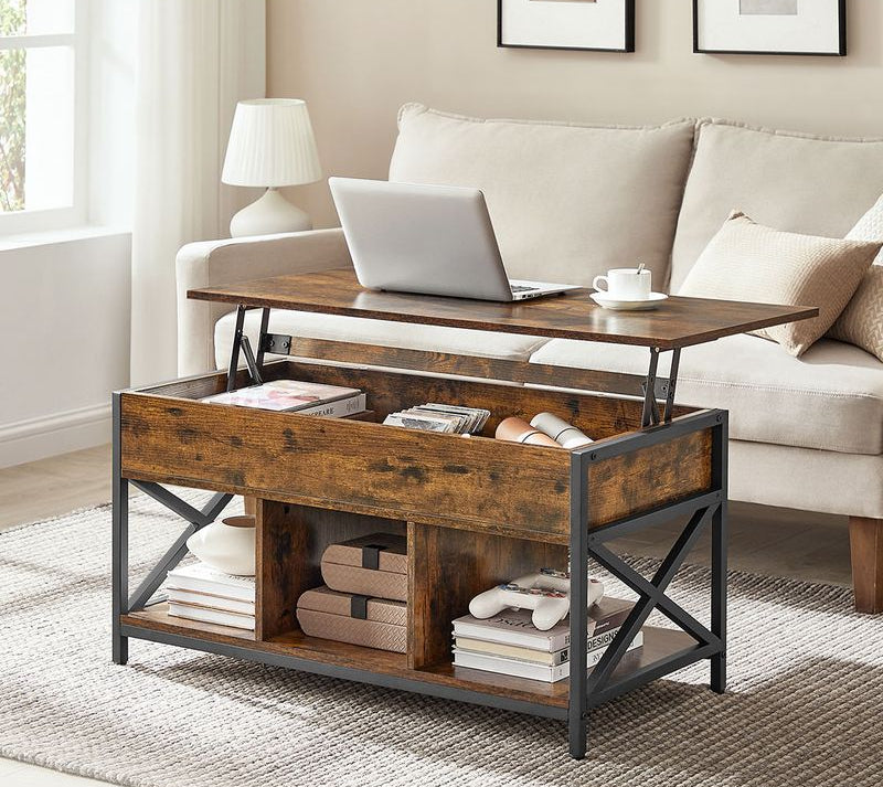 Τραπεζάκι Σαλονιού Με Ρυθμιζόμενο Ύψος 50 x 100 εκ. Βοηθητικό Τραπέζι Για Εργασία Φαγητό Λάπτοπ Κρυφός Αποθηκευτικός Χώρος LC-T202B01