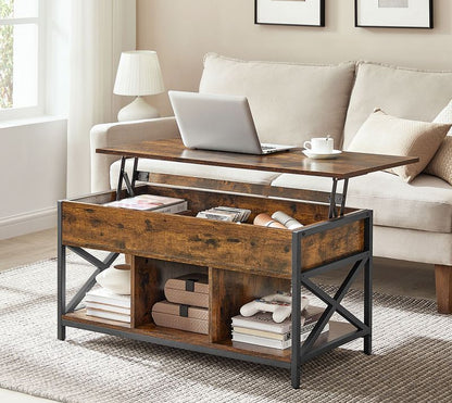 Τραπεζάκι Σαλονιού Με Ρυθμιζόμενο Ύψος 50 x 100 εκ. Βοηθητικό Τραπέζι Για Εργασία Φαγητό Λάπτοπ Κρυφός Αποθηκευτικός Χώρος LC-T202B01