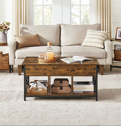 Τραπεζάκι Σαλονιού Με Ρυθμιζόμενο Ύψος 50 x 100 εκ. Βοηθητικό Τραπέζι Για Εργασία Φαγητό Λάπτοπ Κρυφός Αποθηκευτικός Χώρος LC-T202B01