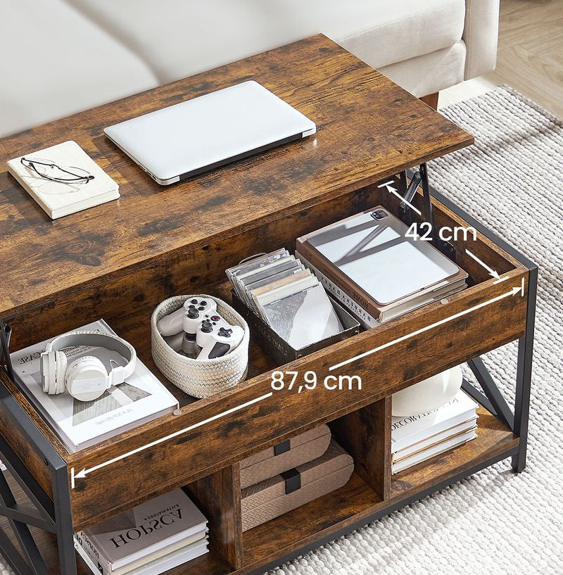 Τραπεζάκι Σαλονιού Με Ρυθμιζόμενο Ύψος 50 x 100 εκ. Βοηθητικό Τραπέζι Για Εργασία Φαγητό Λάπτοπ Κρυφός Αποθηκευτικός Χώρος LC-T202B01