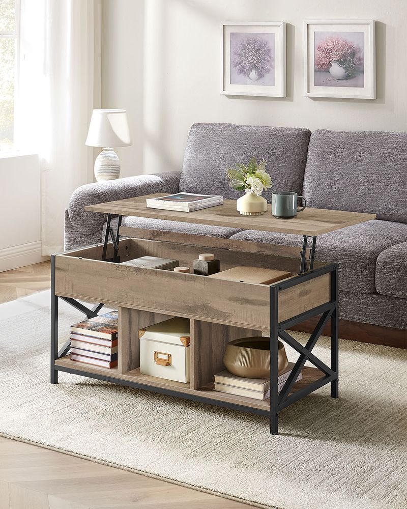 Τραπεζάκι Σαλονιού Με Ρυθμιζόμενο Ύψος 50 x 100 εκ. Βοηθητικό Τραπέζι Για Εργασία Φαγητό Λάπτοπ Κρυφός Αποθηκευτικός Χώρος LC-T202B01