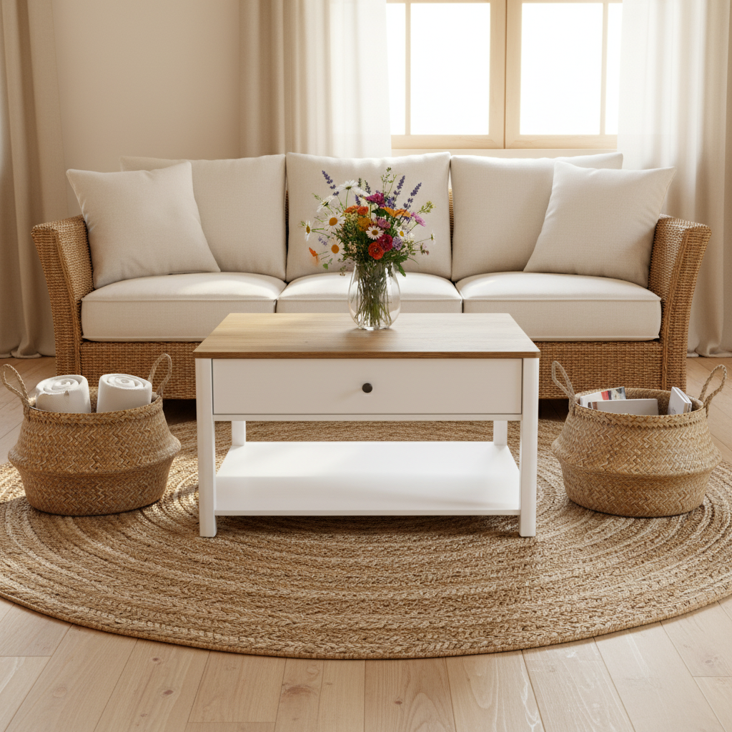 Τραπεζάκι Σαλονιού Κεντρικό Καθιστικό Τετράγωνο Λευκό με Συρτάρια LC-T207T14