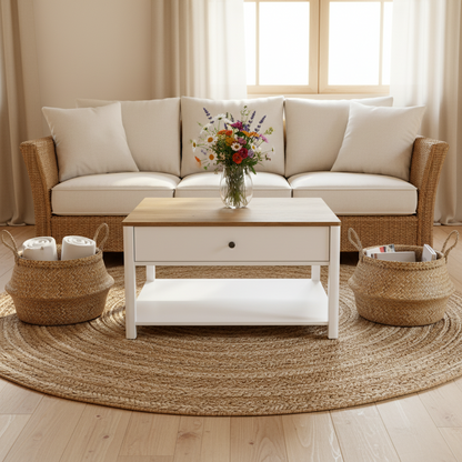 Τραπεζάκι Σαλονιού Κεντρικό Καθιστικό Τετράγωνο Λευκό με Συρτάρια LC-T207T14