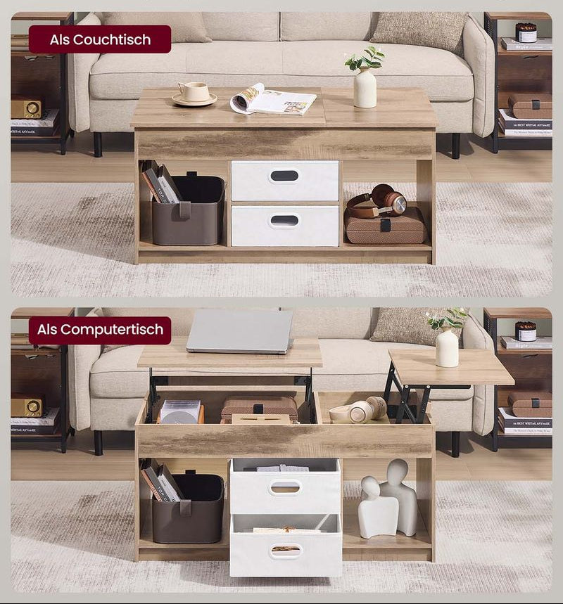 Τραπεζάκι Σαλονιού Σερβιτόρος Με Ρυθμιζόμενο Ύψος Βοηθητικό Τραπέζι Καθιστικού Καναπέ Κάμελ LC-T210L01