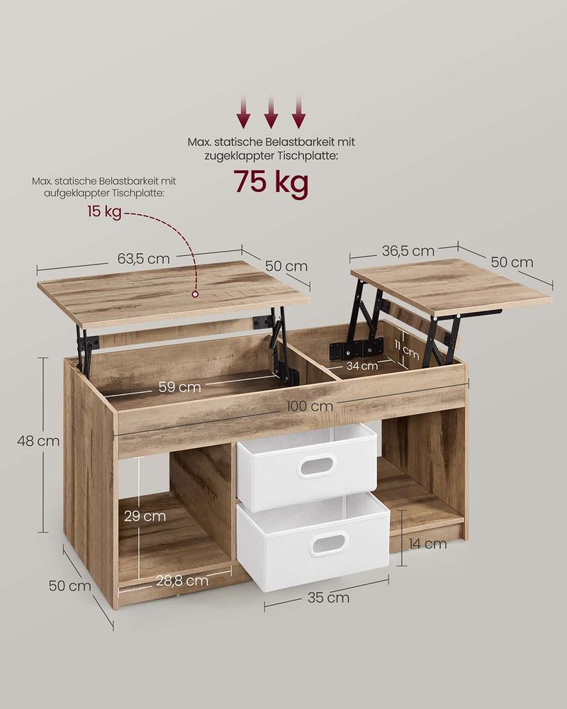 Τραπεζάκι Σαλονιού Σερβιτόρος Με Ρυθμιζόμενο Ύψος Βοηθητικό Τραπέζι Καθιστικού Καναπέ Κάμελ LC-T210L01