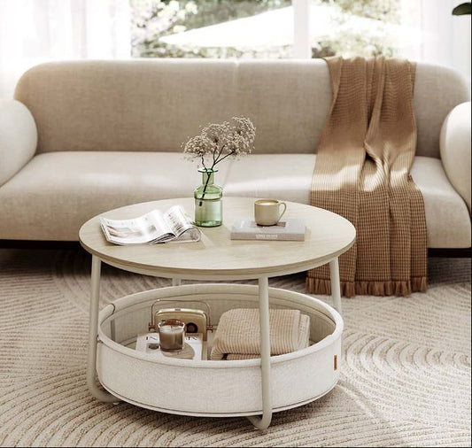 Στρογγυλό Τραπεζάκι Σαλονιού με Αποθηκευτικό χώρο Διάμετρο 75 εκ Μπεζ-Κρεμ LC-T244K01