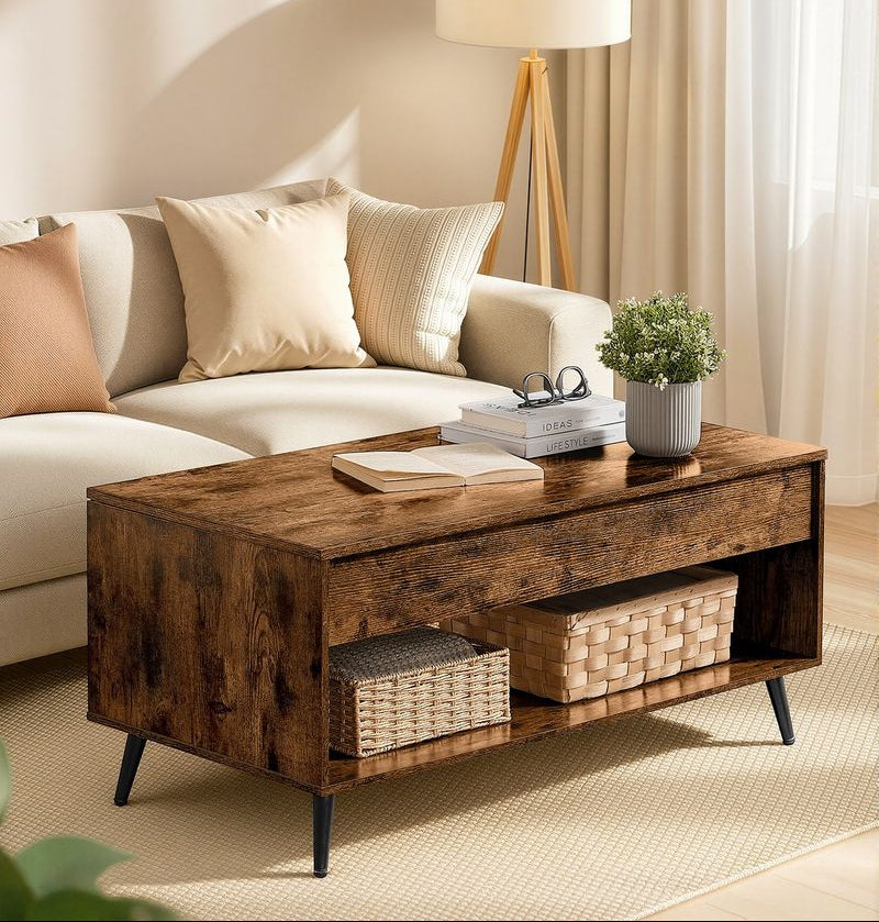 Τραπεζάκι Σαλονιού Με Ρυθμιζόμενο Ύψος 100x50 εκ Βοηθητικό Τραπέζι Για Εργασία Φαγητό Λάπτοπ Κρυφός Αποθηκευτικός Χώρος LC-T267KD01