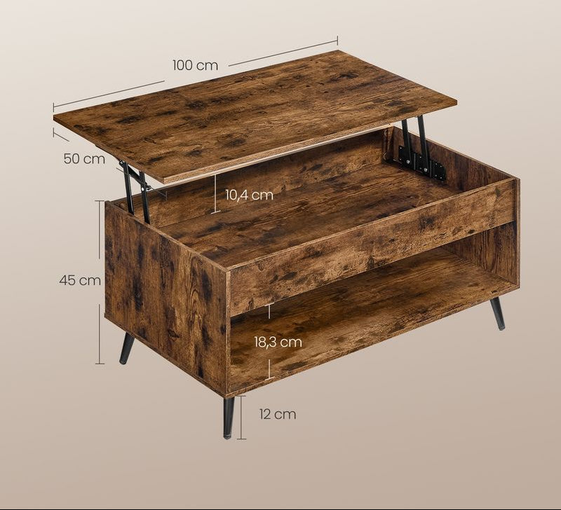 Τραπεζάκι Σαλονιού Με Ρυθμιζόμενο Ύψος 100x50 εκ Βοηθητικό Τραπέζι Για Εργασία Φαγητό Λάπτοπ Κρυφός Αποθηκευτικός Χώρος LC-T267KD01