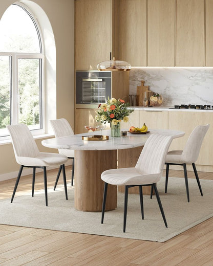 Καρέκλες Τραπεζαρίας Σετ 2 τεμ. Πολυθρόνα Καρέκλα Τραπεζαρίας Κουζίνας Κρέμ LD-C090LH01