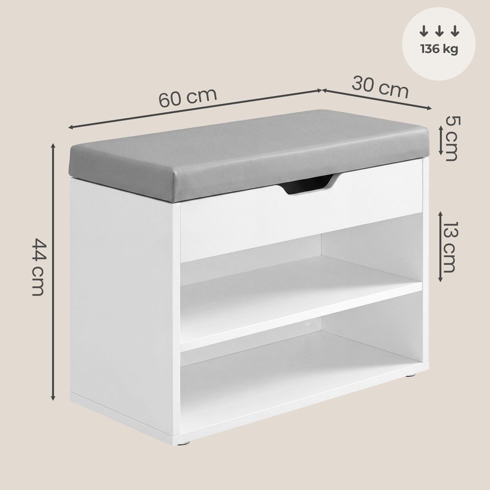 Παπουτσοθήκη Ντουλάπι Αποθήκευσης 60x30x44 εκ Παγκάκι Εισόδου με Μαξιλάρι Πολυλειτουργικό LHS-B35020W01