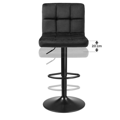 Σκαμπό για Πάσο Κουζίνας Σετ 2 τεμ Εργονομικό Κάθισμα Νησίδας Μπαρ Ρυθμιζόμενο Ύψος Καθίσματος 62,5-82,5 εκ Μεγάλη Σταθερή Βάση Μαύρο Βελούδο LJ-B014B01