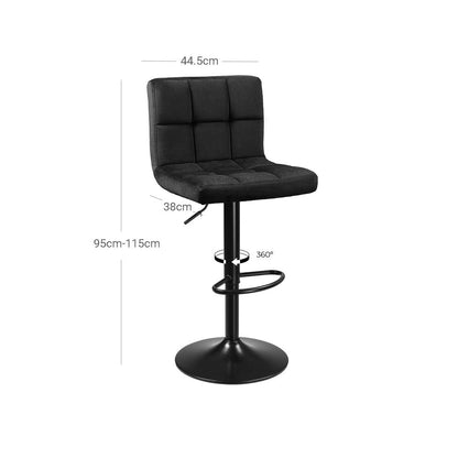 Σκαμπό για Πάσο Κουζίνας Σετ 2 τεμ Εργονομικό Κάθισμα Νησίδας Μπαρ Ρυθμιζόμενο Ύψος Καθίσματος 62,5-82,5 εκ Μεγάλη Σταθερή Βάση Μαύρο Βελούδο LJ-B014B01