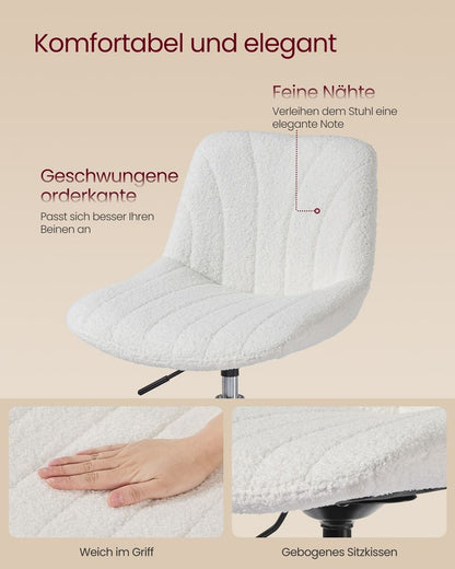 Καρέκλα Γραφείου Κρεμ Μπουκλέ Άνετη Καρέκλα Μπουντουάρ Εξοικονόμησης Χώρου Περιστρεφόμενη Ρυθμιζόμενου Ύψους LJB160WD01