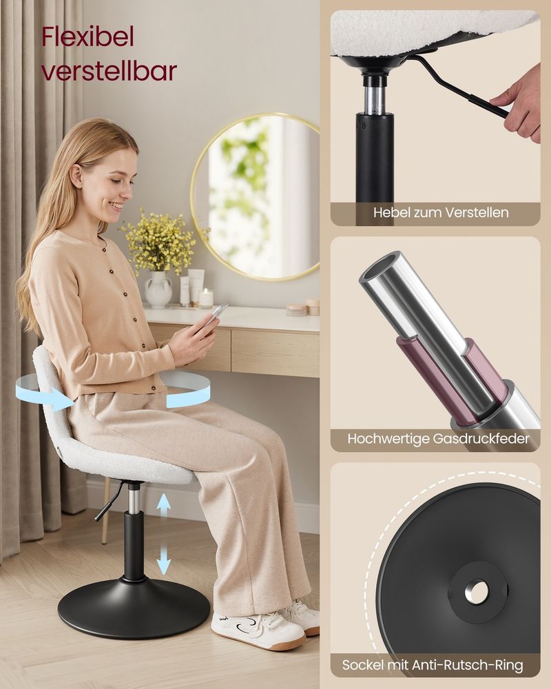 Καρέκλα Γραφείου Κρεμ Μπουκλέ Άνετη Καρέκλα Μπουντουάρ Εξοικονόμησης Χώρου Περιστρεφόμενη Ρυθμιζόμενου Ύψους LJB160WD01