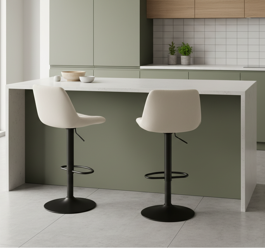 Σκαμπό για Πάσο Κουζίνας Σετ 2 τμχ Ρυθμιζόμενο Ύψος 60-80 εκ με Μεγάλη Σταθερή Βάση Κρεμ LJ-B161WD01