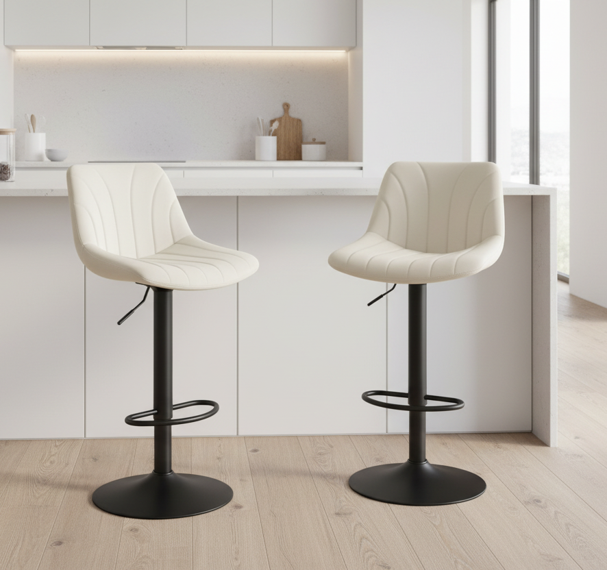 Σκαμπό για Πάσο Κουζίνας Σετ 2 τμχ Ρυθμιζόμενο Ύψος 60-80 εκ με Μεγάλη Σταθερή Βάση Κρεμ LJ-B161WD01