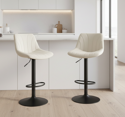 Σκαμπό για Πάσο Κουζίνας Σετ 2 τμχ Ρυθμιζόμενο Ύψος 60-80 εκ με Μεγάλη Σταθερή Βάση Κρεμ LJ-B161WD01